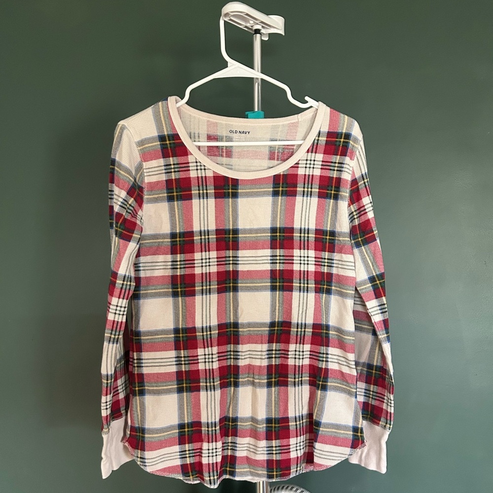 Old Navy Cream Red Navy Green Plaid Waffle Knit Pj Set